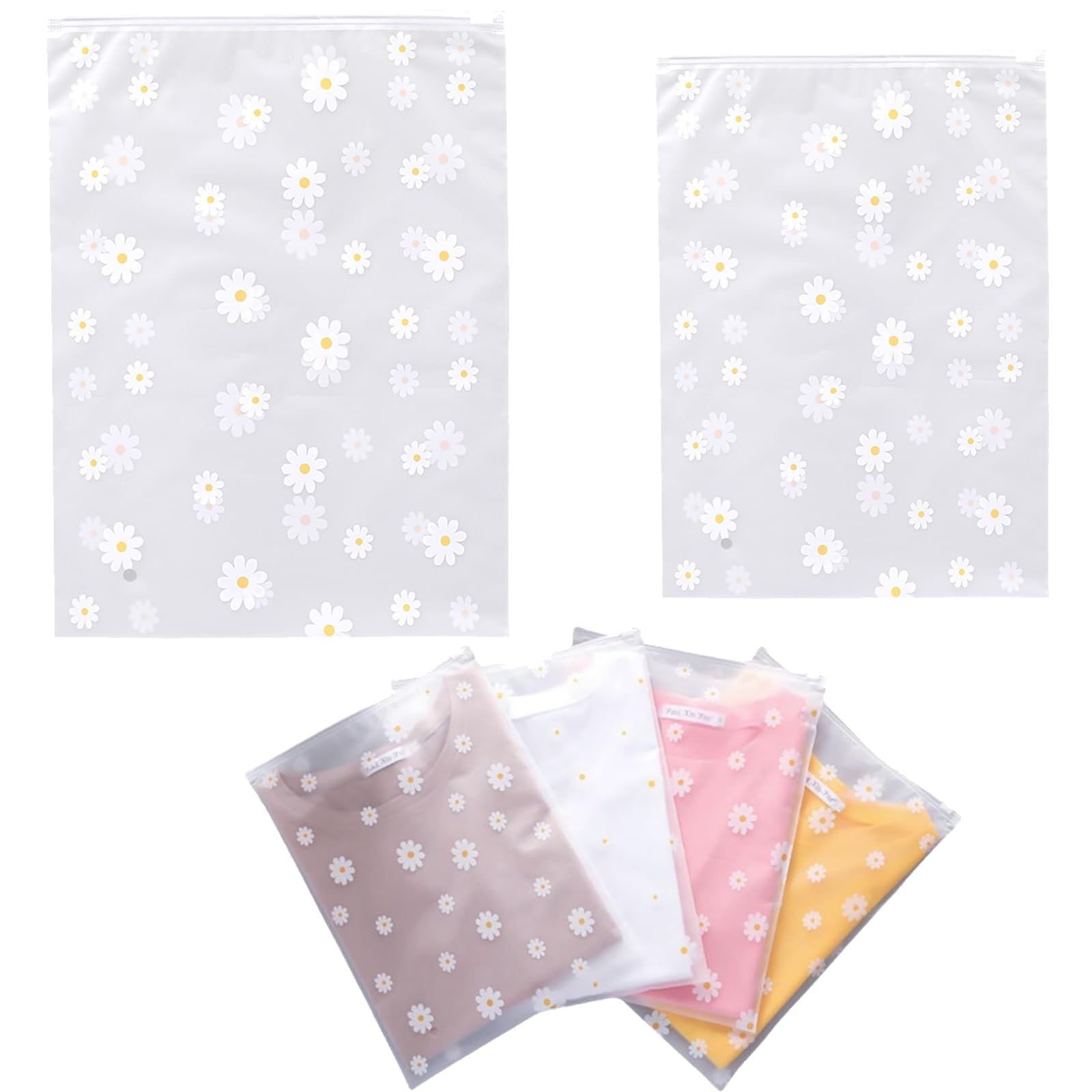 Cjkoonsa 28 Pcs Reusable Ziplock Bags, Frosted Zip-Lock Seal Clothes Bags, Clear Seal Bags, Waterproof Luggage Organiser For Clothes Shoes Cosmetics Travel Essentials (Floral 2 Size)
