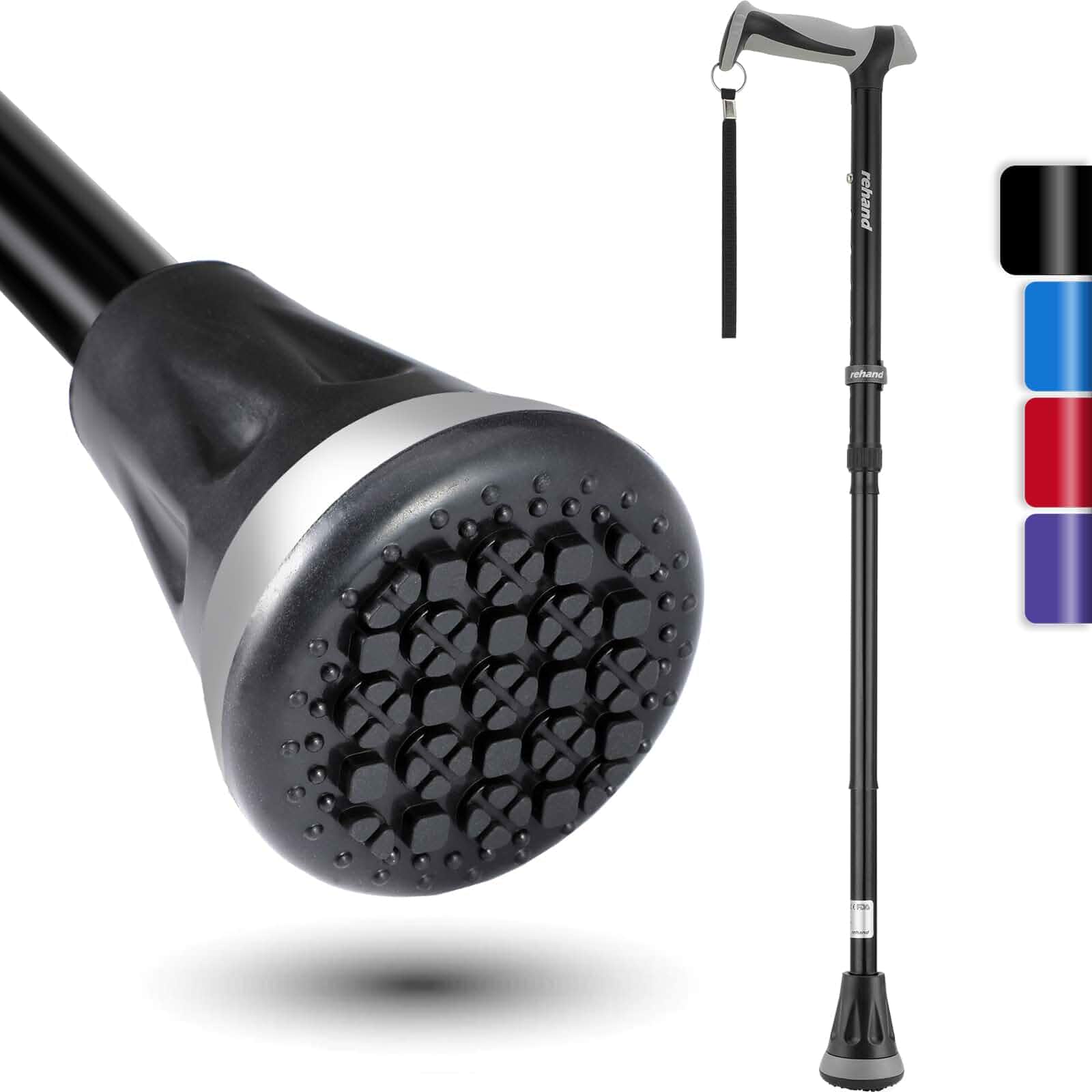REHAND Walking Cane - Foldable, Adjustable, Collapsible Walking Canes for Men & Women, Heavy Duty All Terrain Tip, with Travel Bag | Walking Sticks for Seniors & Adults
