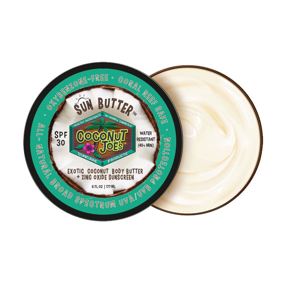 SPF 30 SUNBUTTER by Coconut Joe's | Natural & Organic Sunscreen Body Butter, Mineral Sunscreen, SPF 30, AMAZING Exotic Coconut Fragrance, Large 6 ounce jar