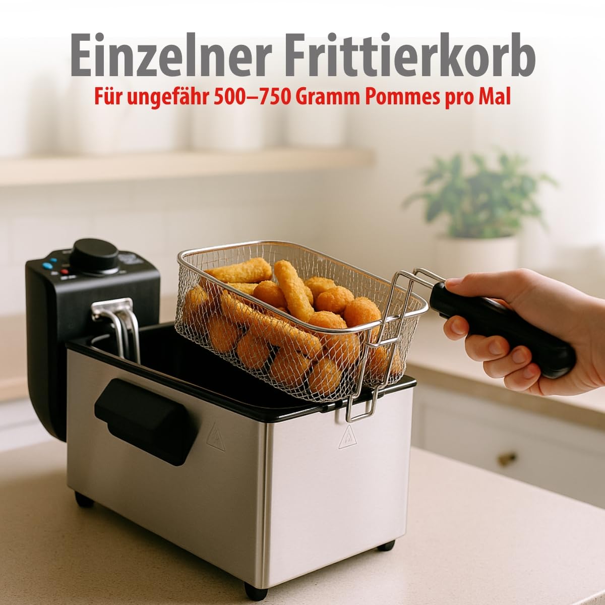 alpina Fritteuse - 3 Körbe - 5 Liter - 2000 Watt - Thermostat bis 190 °C - Anti-Heizung - Edelstahl