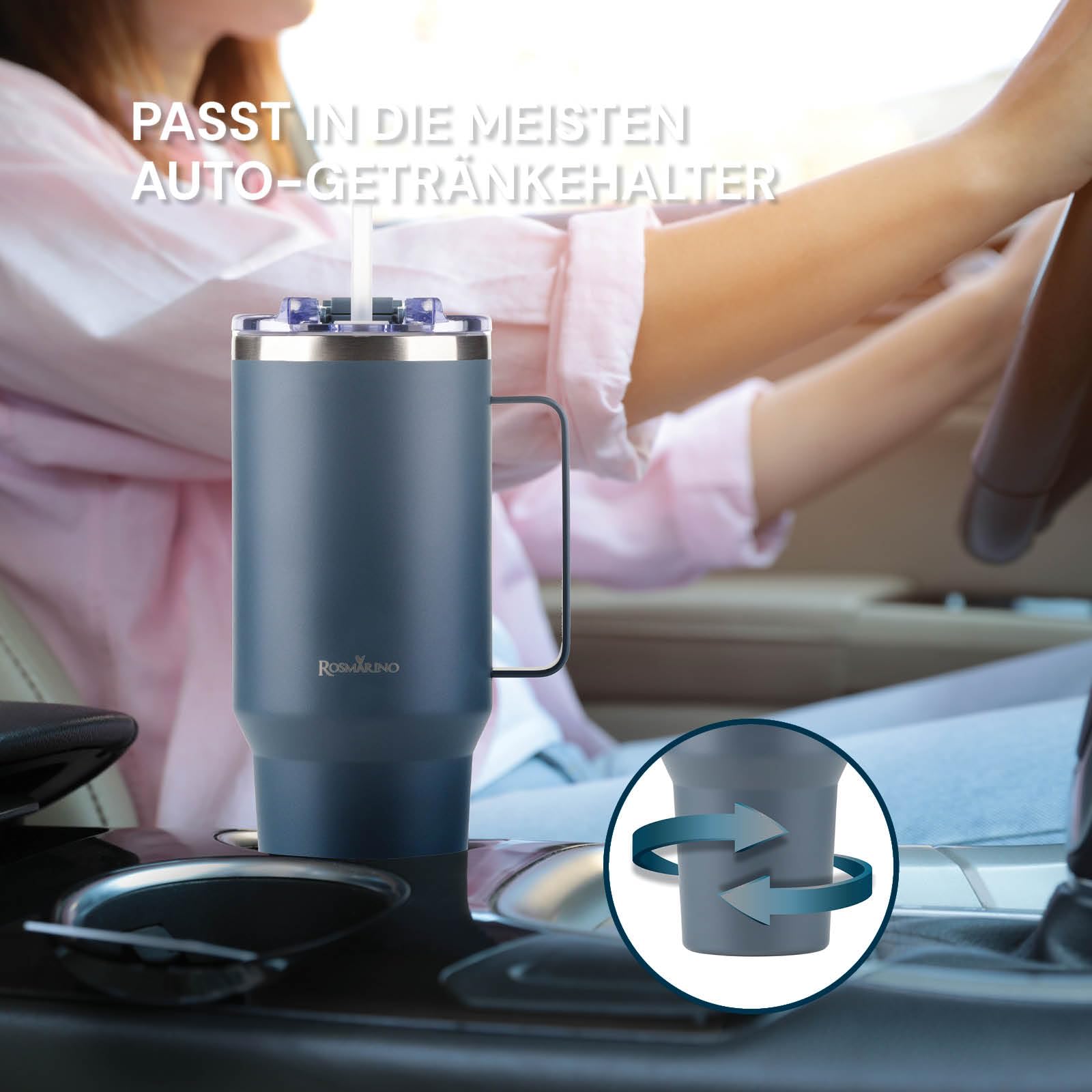 ROSMARINO Kubek termiczny XXL, 1160 ml, ze słomką, utrzymuje zimno przez 11 h i ciepło przez 7 h, szczelny, nie zawiera BPA, kubek do kawy To Go