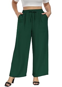 VOGUEMAX Womens Plus Size Wide Leg Pants Summer Casual Pants Loose Fit Flowy High Waisted Trousers with Pockets
