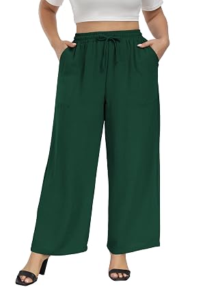 VOGUEMAX Womens Plus Size Wide Leg Pants Summer Casual Pants Loose Fit Flowy High Waisted Trousers with Pockets