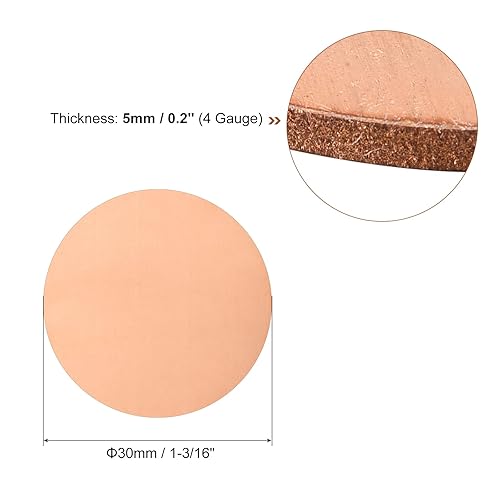 Miniatura 48 de uxcell Hoja de cobre puro, 4 piezas de 2 x 0.04 pulgadas, calibre 18 T2, placa redonda de metal de cobre para manualidades, reparaciones eléctricas