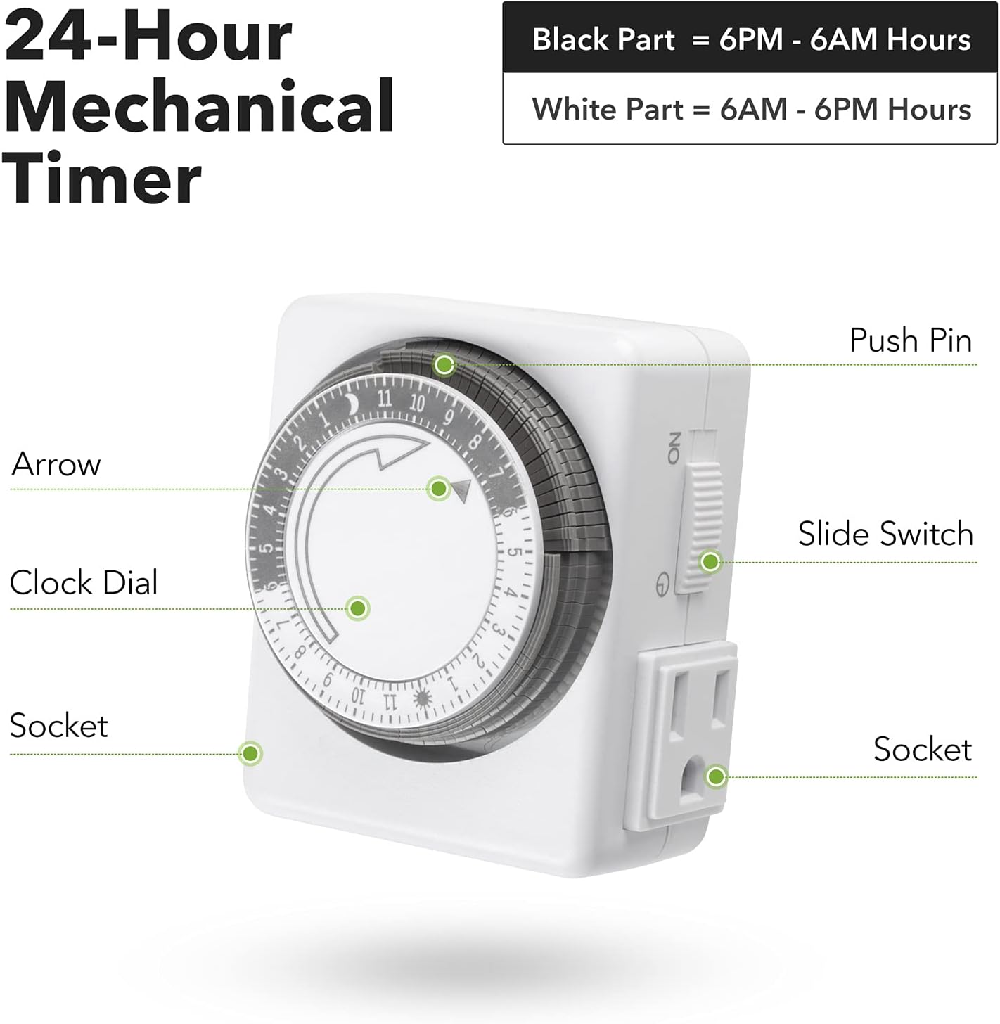HBN Indoor Timer-24 Hour Plug-in Mechanical Indoor Mini Timer with 2 Outlets, Heavy Duty Daily On/Off Cycle, 3 Prong, 2-Pack : Tools & Home Improvement