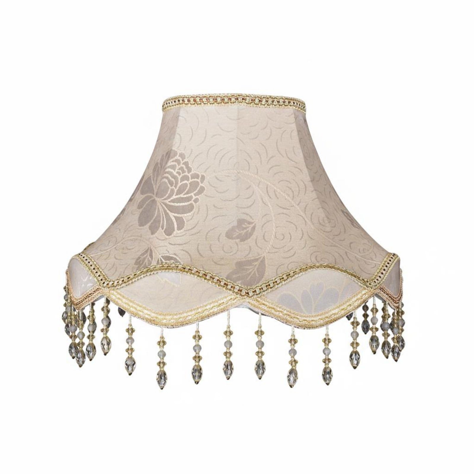 Retro Design European Royal Design Light Shade Artisan-Made Look Beaded Textile Lampshade Floral Pattern Vintage Design Lamp Cover for Bedroom, Living Room, Hotel, Beige-image-16