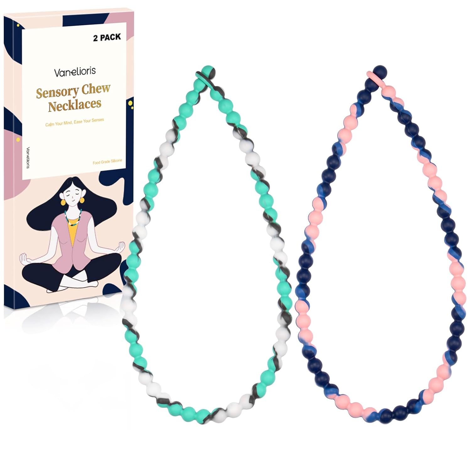 Chew Necklaces for Sensory Kids and Adults, Chewy Necklace Sensory Toys for Nail Biting, Silicone Necklace for Autism, ADHD, SPD, Fidget Oral Chew Toys for Boys and Girls