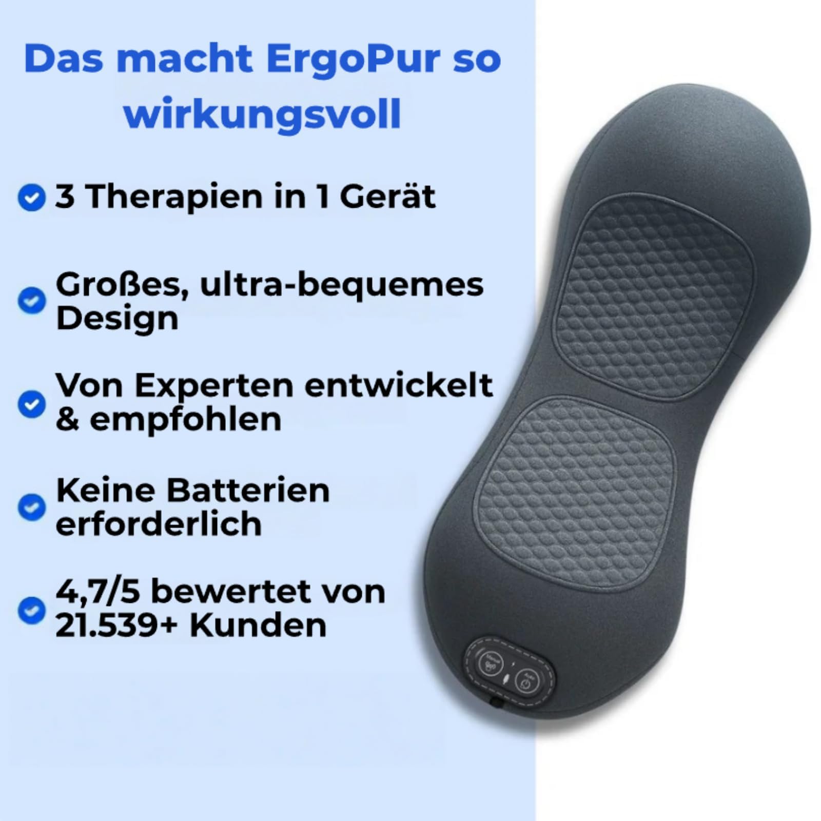 ergopur 3-Zonen Ergoflow Tiefenmassagegerät – 3-in-1 Rückenmassagegerät mit Wärme, Vibration & Dehnung, Tragbares Massagegerät für Nacken & Schultern zur Entspannung (Dunkelgrau)