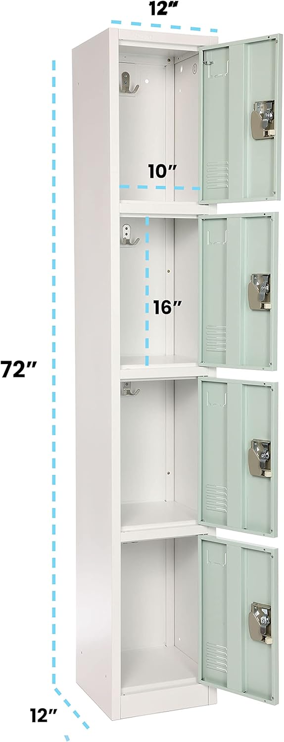 AdirOffice Large School Locker with 4 Doors 4 Hooks Storage Locker - Metal Storage Locker Cabinet Ideal for School, Garage, Office Lockers - (4 Door, Misty Green)