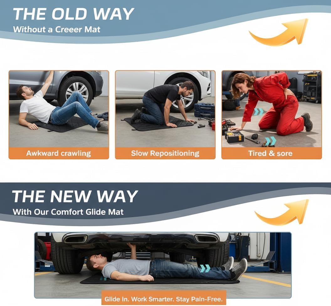 Magic Rolling Creeper Mat – Upgraded Heavy-Duty 2.5 lbs, Under Car Repair Mat with Thicker Denser Material, 60"x28" Portable Foldable Mechanics Rolling Pad, Storage Bag Included for Low Clearance