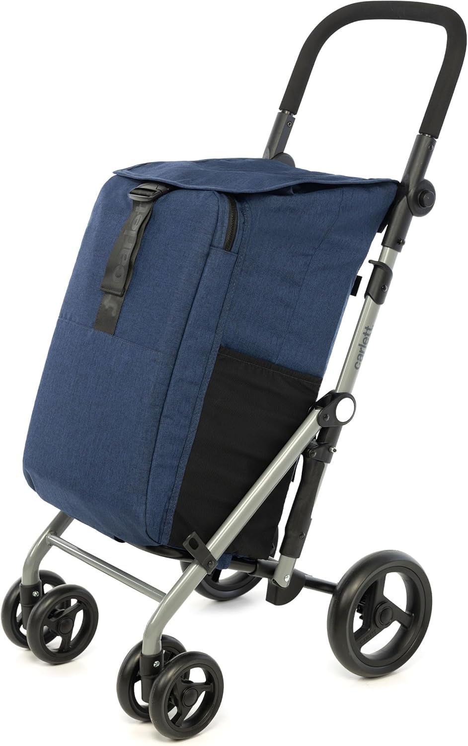 Carlett Shopping Trolley 4 Wheels Foldable, Removable Large Capacity Bag 53L/15 kg and 10L Thermal Bag, Adjustable Handlebar, Safety Brake, Convertible to 2 Wheels, Classic Duo, Blue