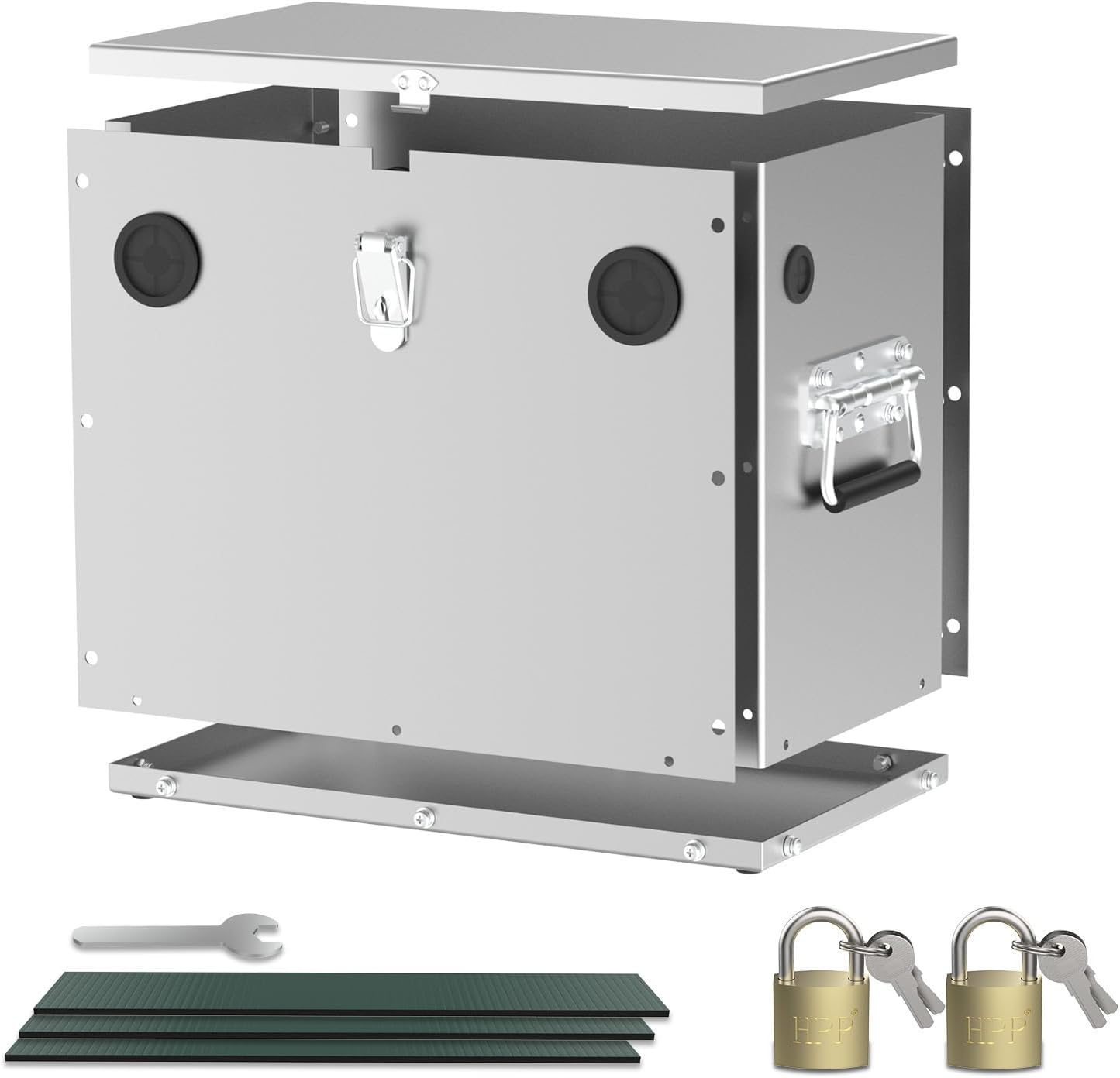 Stainless Steel Battery Box with Lock, Group 34/35/65/78 Battery Case for Cars, Boats, Marine, RV and Trolling Motors