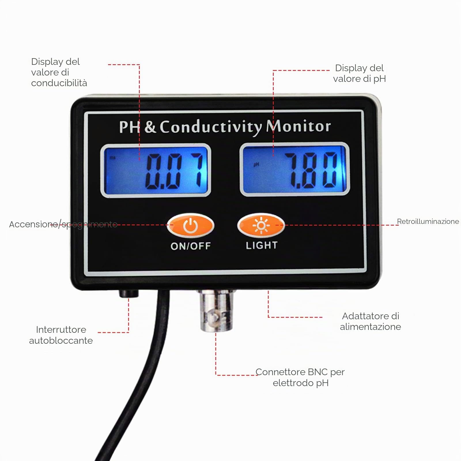 pH/EC Conducibilità Metro con ATC Acqua Qualità Tester 0.0-14.0pH / 0~19.99ms/cm Acquario, Hydroponics Strumento