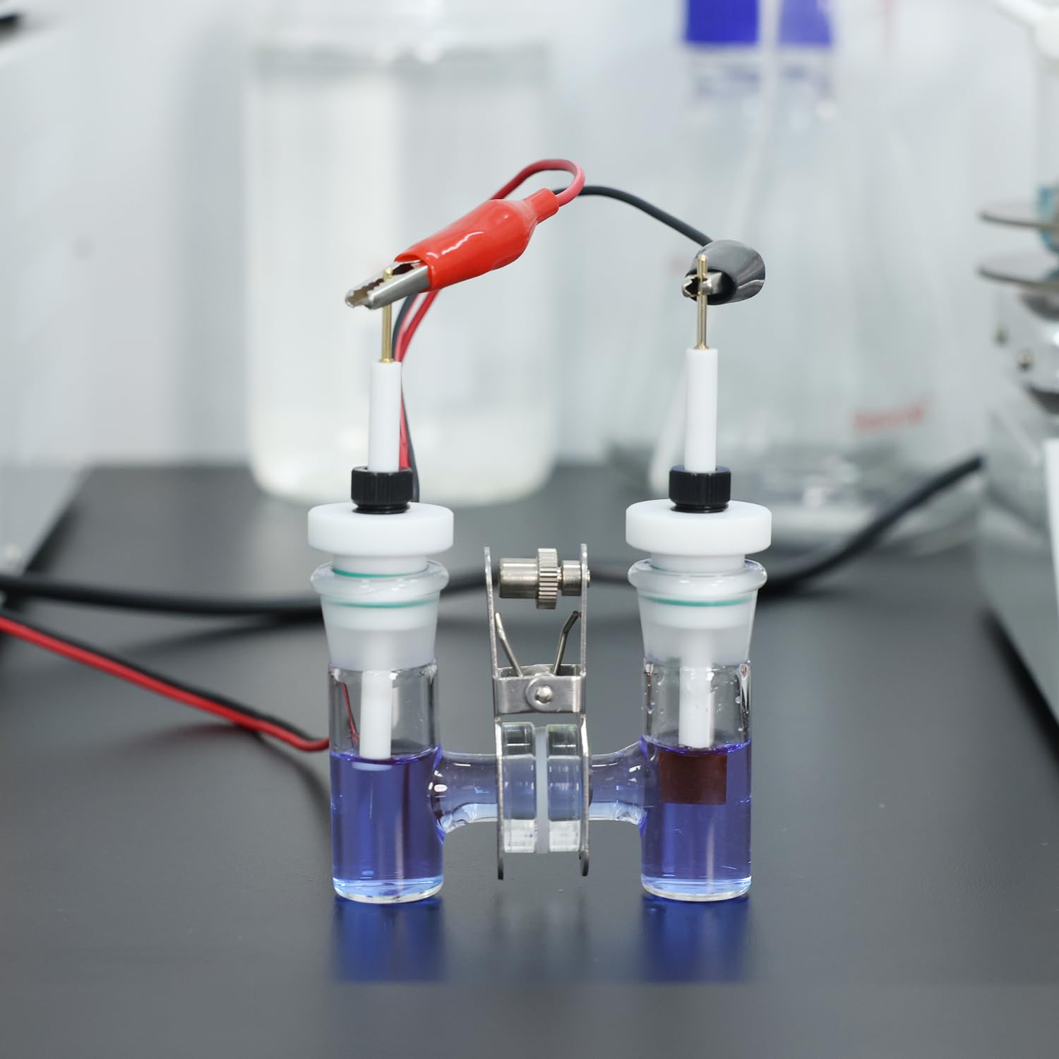 stonylab H-Type Electrolytic Cells, Replaceable Borosilicate Glass Double Cell Ion-Exchange Membrane Electrochemical Glass Cell Sealed Tubular Reactor for Electrochemistry, 5 ml