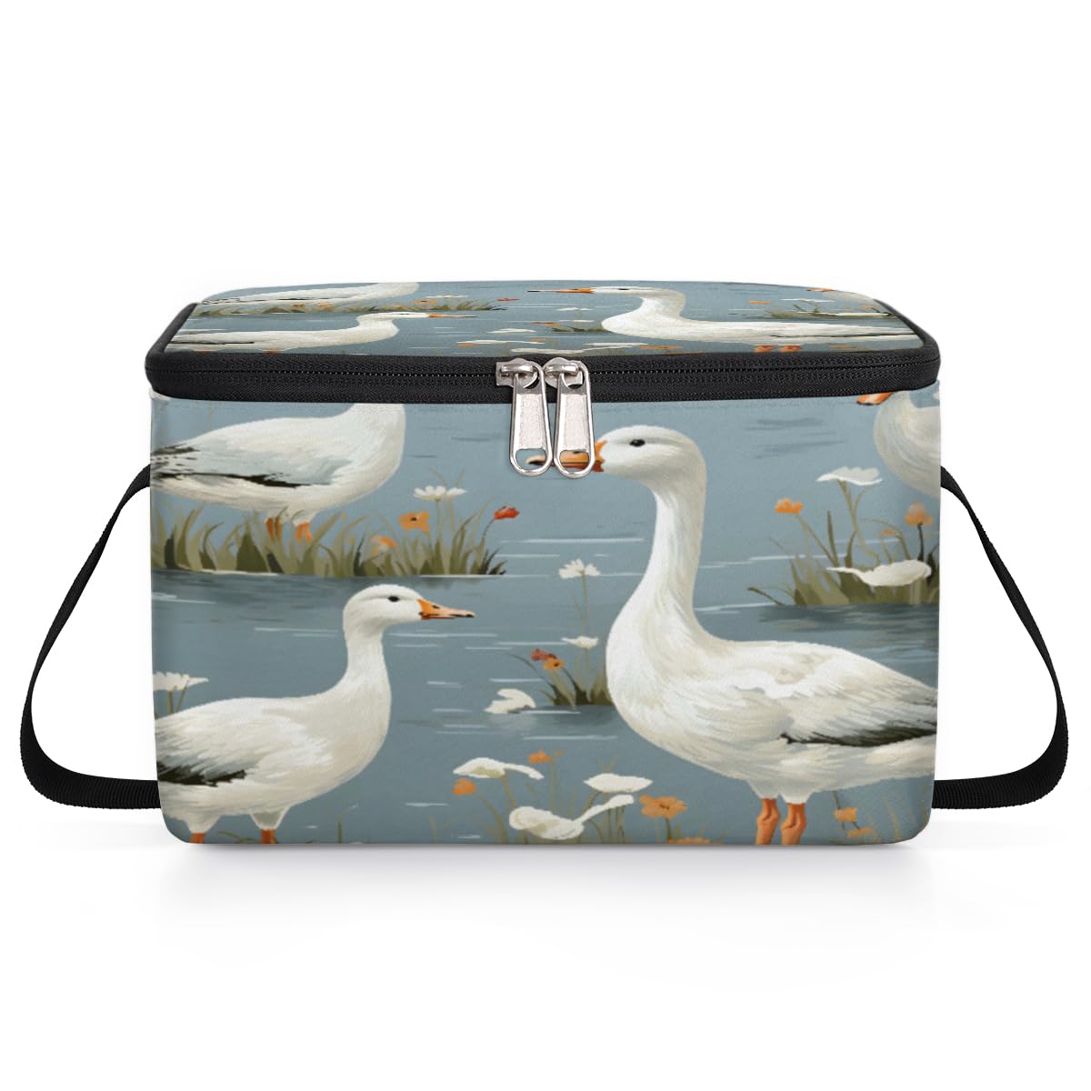 GzLeyigou Duck Lunch Bags for Women Men 9 Cans, Hot & Cold Food Delivery Bag Insulated Grocery Bag Insulated Lunch Box White Ducks Cooler Bag for Office Work Picnic Beach