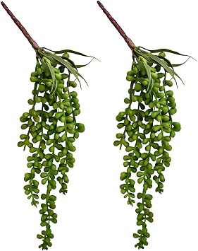 Artificial Succulent Plants, 13.4" Fake Hanging String of Pearls Simulation Greenery Plants for Christmas Wall Home Kitchen Office Garden Wedding Decor, Pack of 2