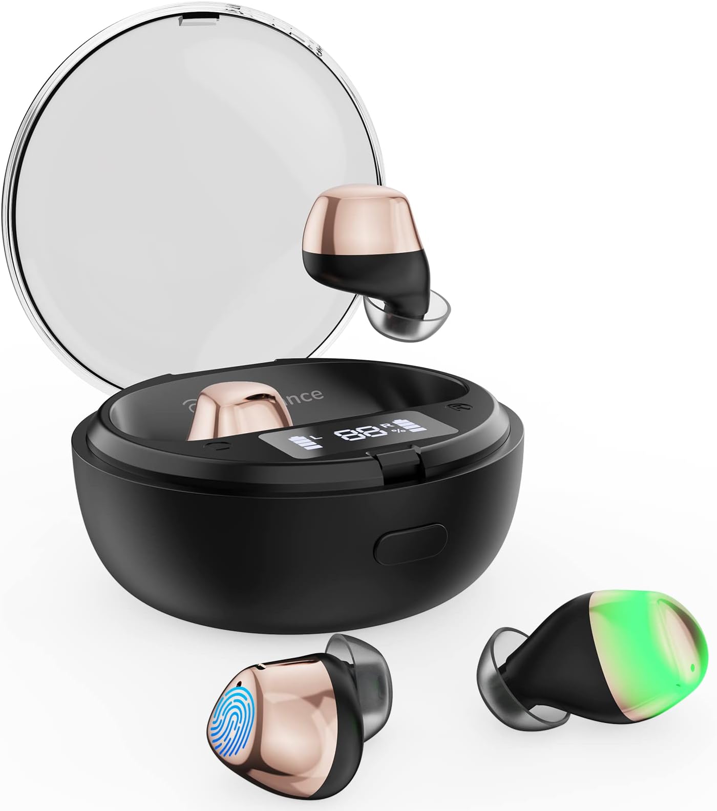 Hearing Aids for Seniors Rechargeable with Noise Canceling, 16-Channel Digital Hearing Amplifiers for Adults ITE, Auto On/Off, In-Ear Detection, Touch Control w/Charging Case Gold