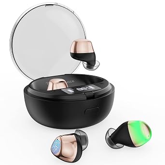 Hearing Aids for Seniors Rechargeable with Noise Canceling, 16-Channel Digital Hearing Amplifiers for Adults ITE, Auto On/Off, In-Ear Detection, Touch Control w/Charging Case Gold
