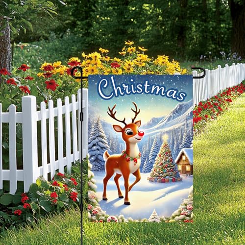 Image of BlissYard Christmas Reindeer Garden Flag 12x18 Inch Polyester