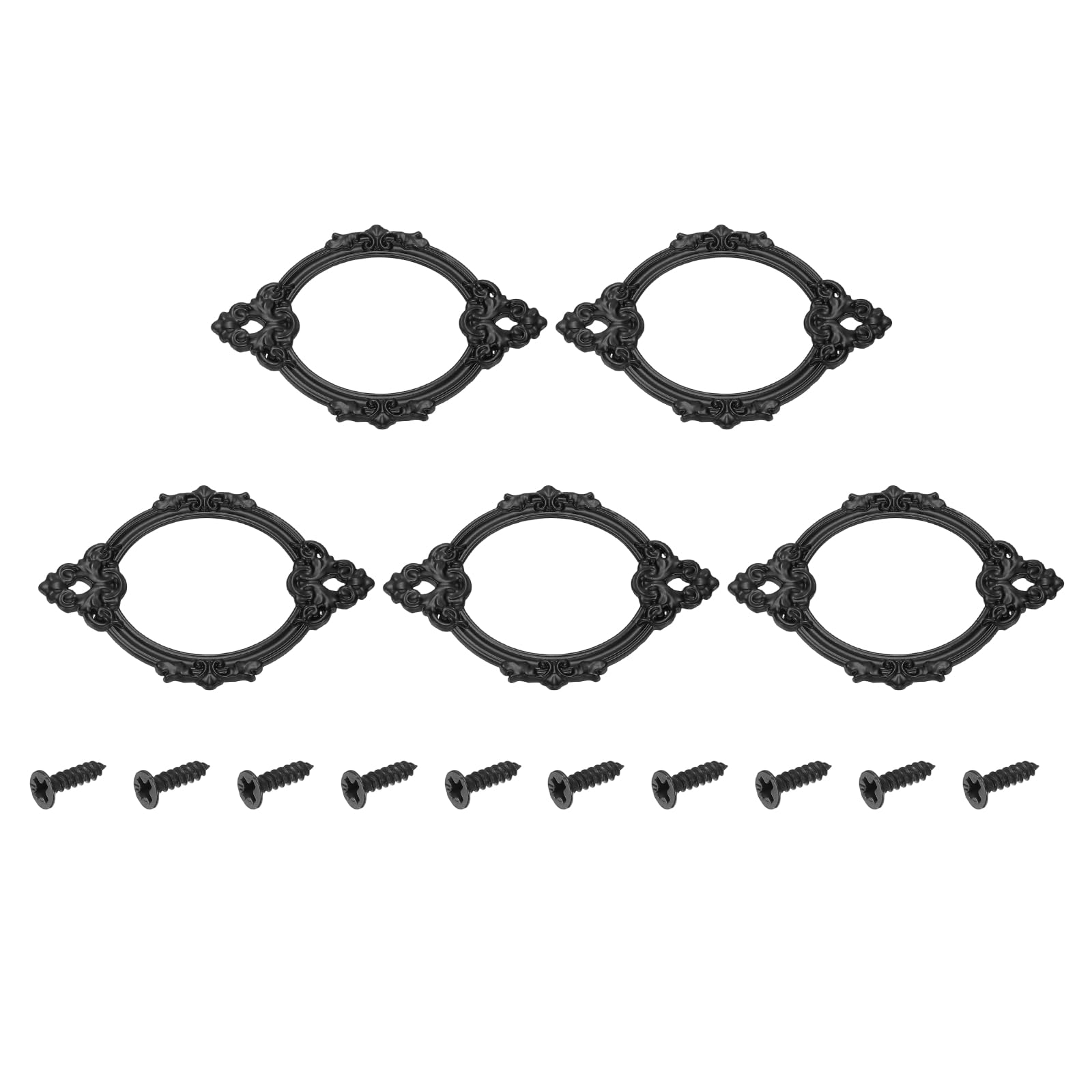 sourcing map 5 Pcs Metal Label Holder, 6.8x4.3cm Small Vintage Card Frame Tag Floral Lace Label Holder with Screws for File Boxes Drawers Door Cabinet Book Shelves, Black