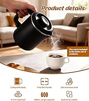 Vista 4 de Portable Travel Electric Kettle, 600ML Small Water Kettle with Ceramic Cup, 304 Stainless Steel Water Boiler with Dual Power Control, Compact Design