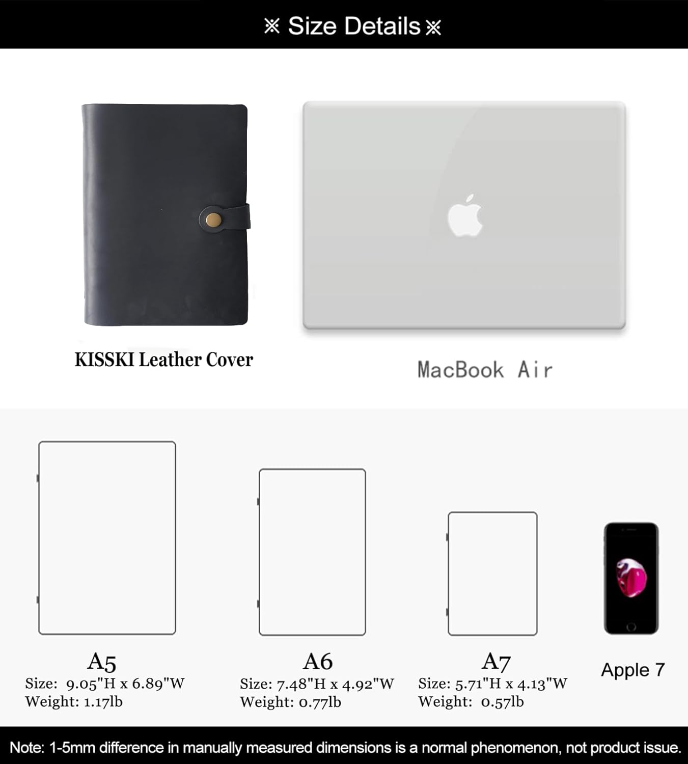 Genuine Leather Binder Notebook, Refillable A5 Writing Journal for Men, 6 Ring Binder Notepad Organizer with Lined Paper, Diary Notebook, Personal/Business Gift, Black