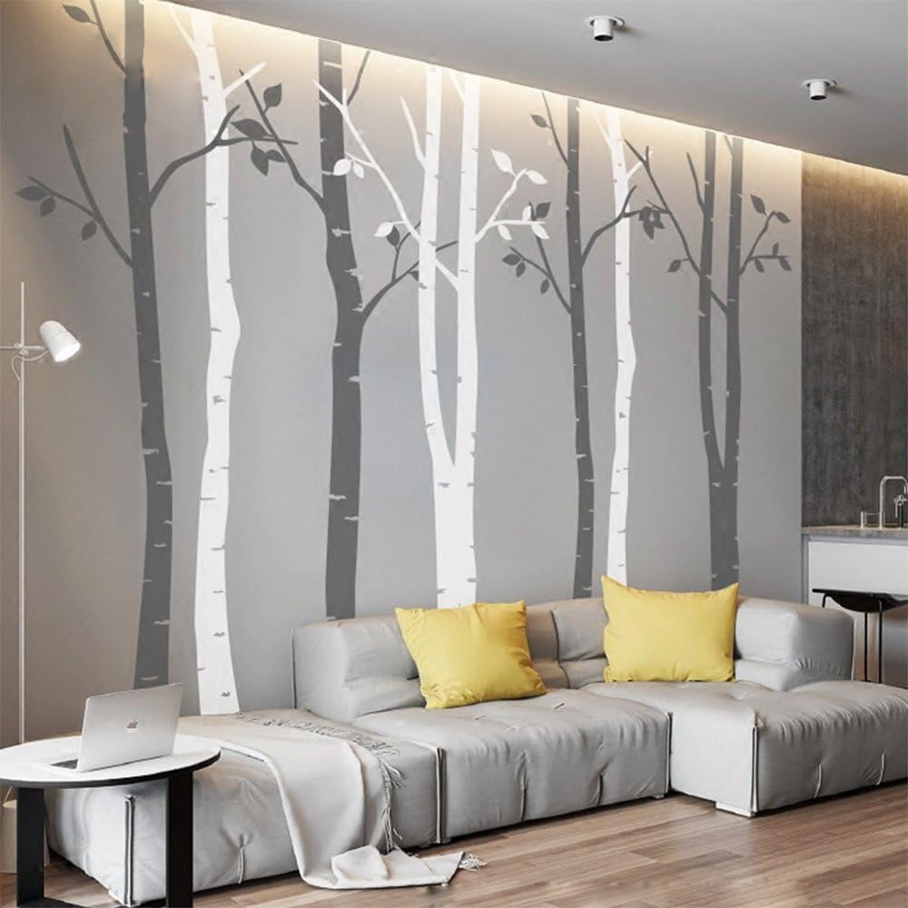 7.8ft White Birch Tree Vinyl Wall Decals Nursery Forest Family Tree Wall Stickers Art Decor Murals - Set of 8