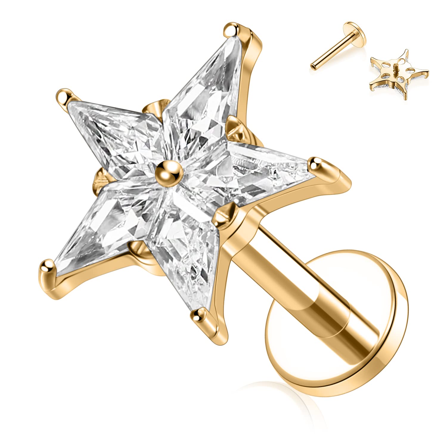 hengkaixuan 16G Titanium Labret Studs - Internally Threaded Flatback - Unisex - Silver - Piercing Jewellery — view 49