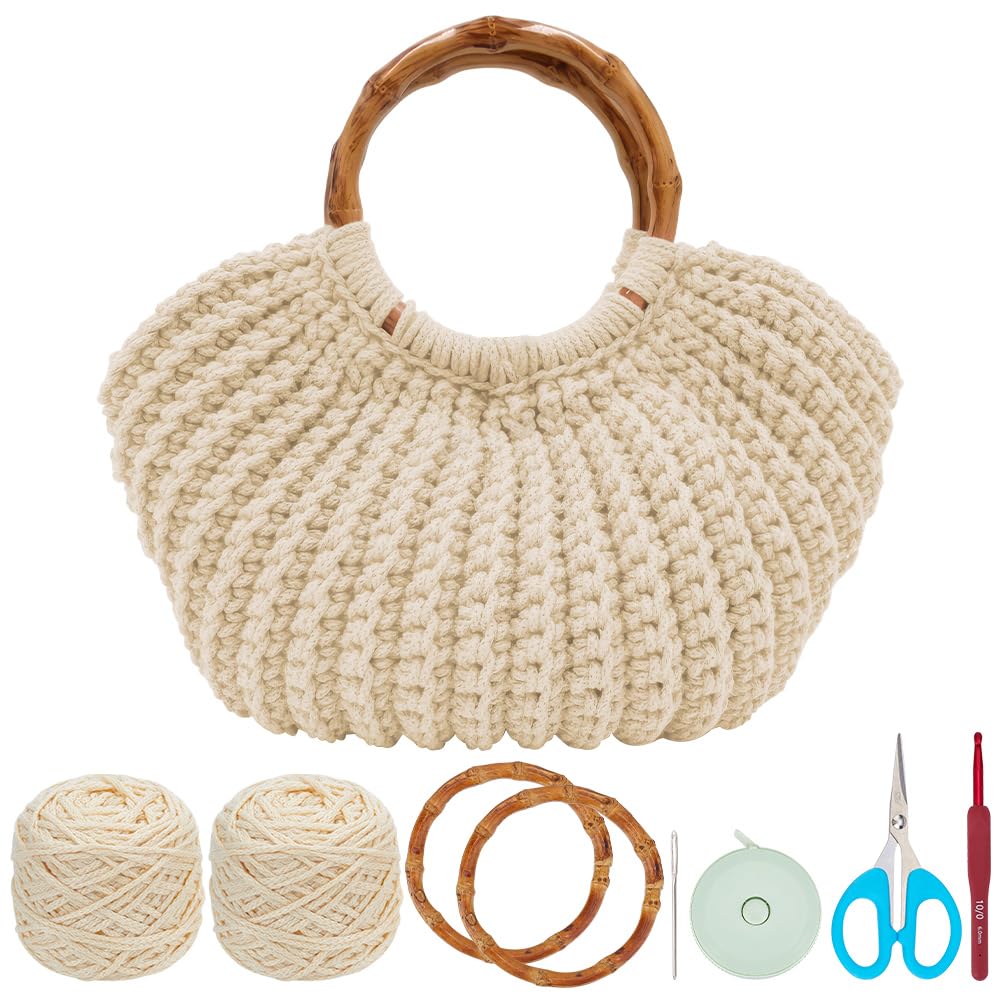 ACRNIGHEET Crochet Bag Kit for Adults Oat Colored Handbag Crochet Kit for Beginners Tote Bag Starters Set DIY Craft Making Kit with Step-by-Step