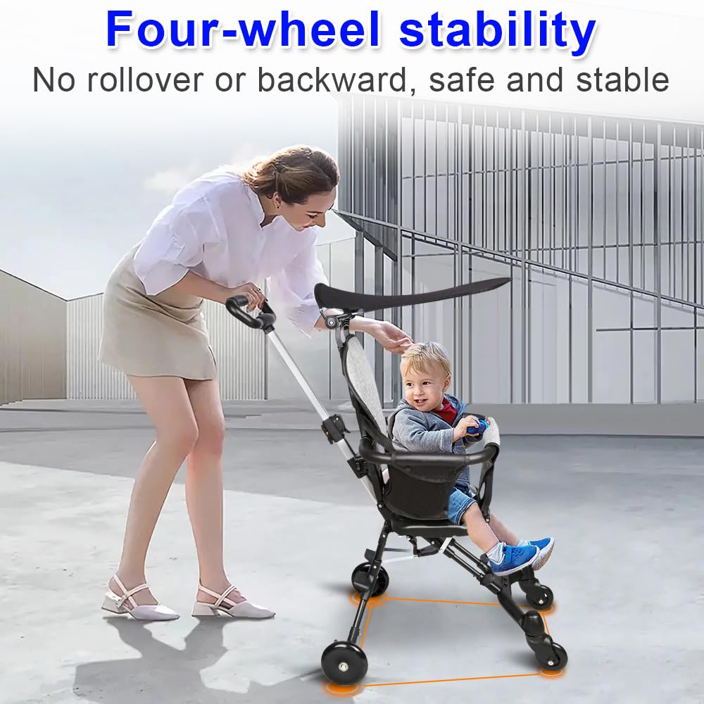 Poussette Bébé Ultra-Légère, de la Naissance à 3 Ans, Siège Réversible, Capote Anti-UV, Compacte pour Voyage et Quotidien,30 * 55 * 86.5cm (noir, pliable)