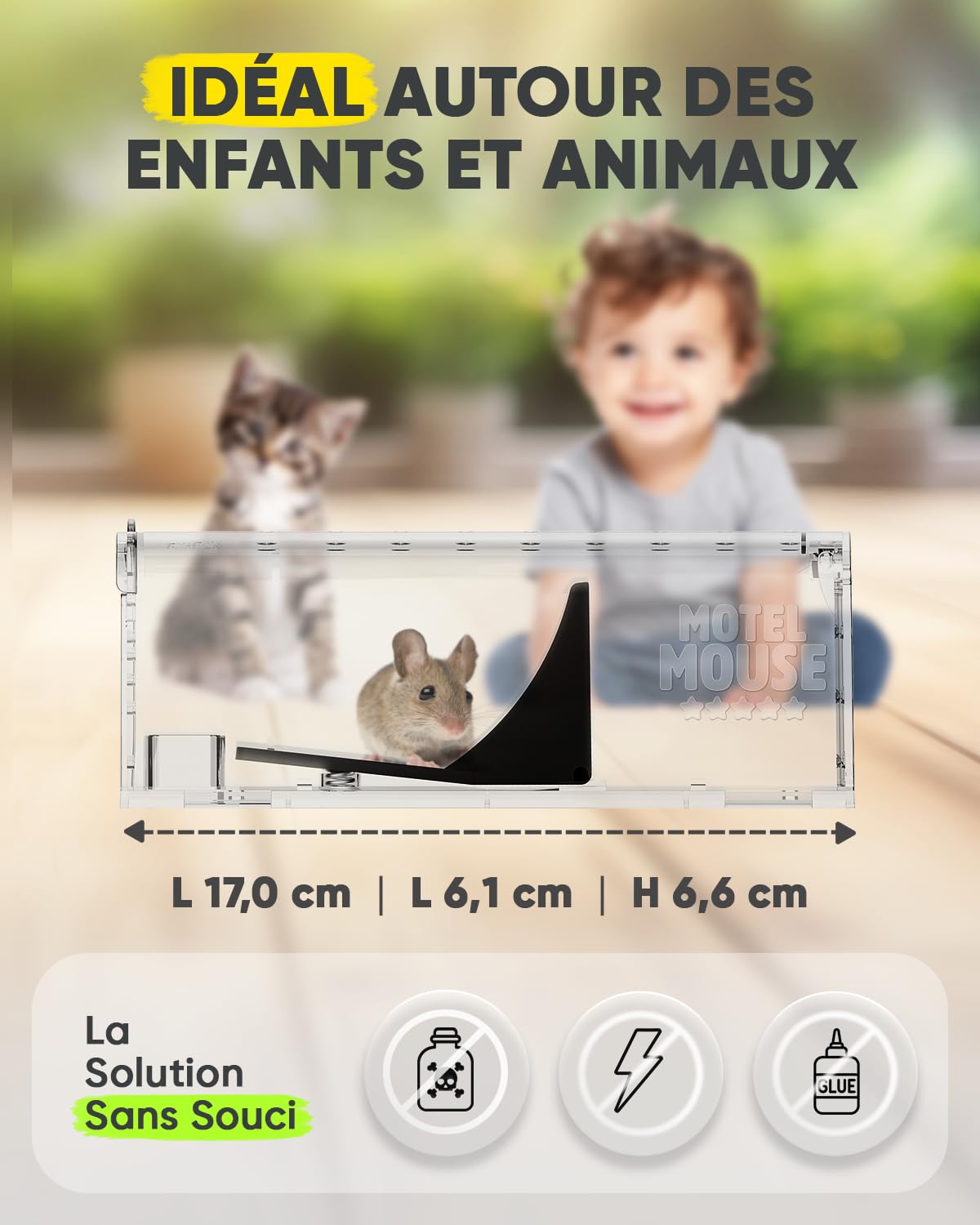 Motel Mouse Piège a Souris Vivante pour Intérieur & Extérieur - Facile à Utiliser, Facile à Nettoyer, Réutilisable, Libération sans Contact