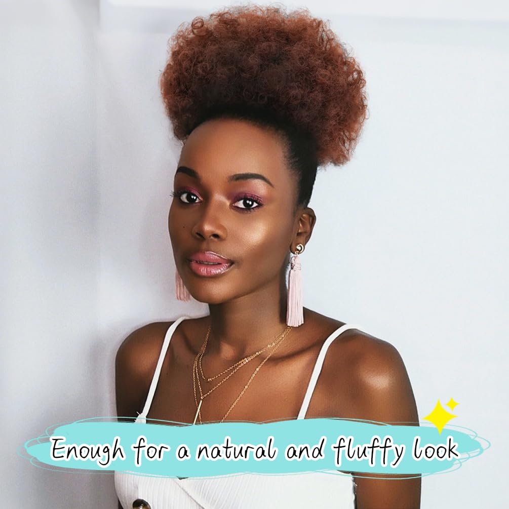Afro Puff Drawstring Ponytail Extension Short Afro Wigs Curly Bun Hair Pieces For Women Clip On Kinky Curly Synthetic Hairpieces Deep Brown 33 image 3