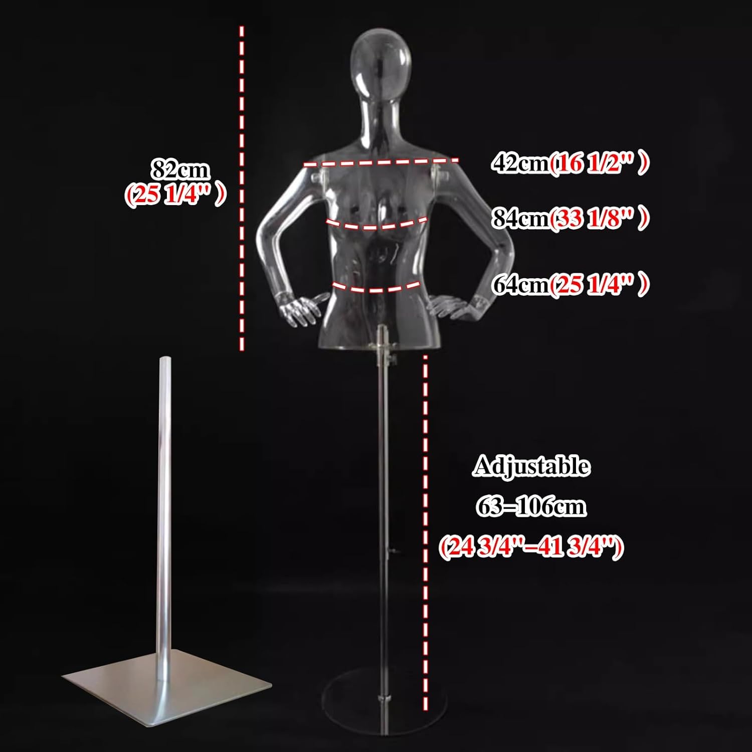 Plastic Half Mannequin Torso for Female Clothes, Standing Clothing Display Rack Clothes Showing Stand Dress, Manikin Body Dress Form with Base Stand (Style D)