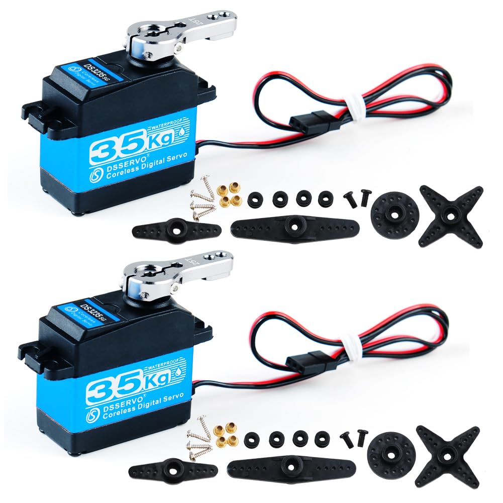 High Torque 35KG RC Steering Servo DS3235SG 7.4V Waterproof Coreless Motor Digital Servo Stainless Steel Metal Gear Servo for 1/8 1/10 1/12 RC Car/Boat (Pack of 2, 270 Degree)