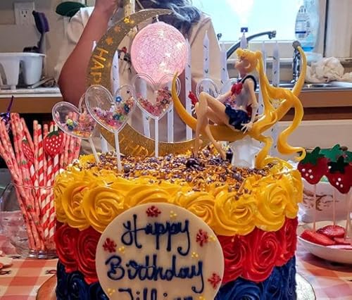 Moon Cake Decoration Action Figure Figurine For Birthday Christmas Party Cake,Boy And Girl Kids Party Decoration Supplies(Figure+Pink Moon Light) #TOP5