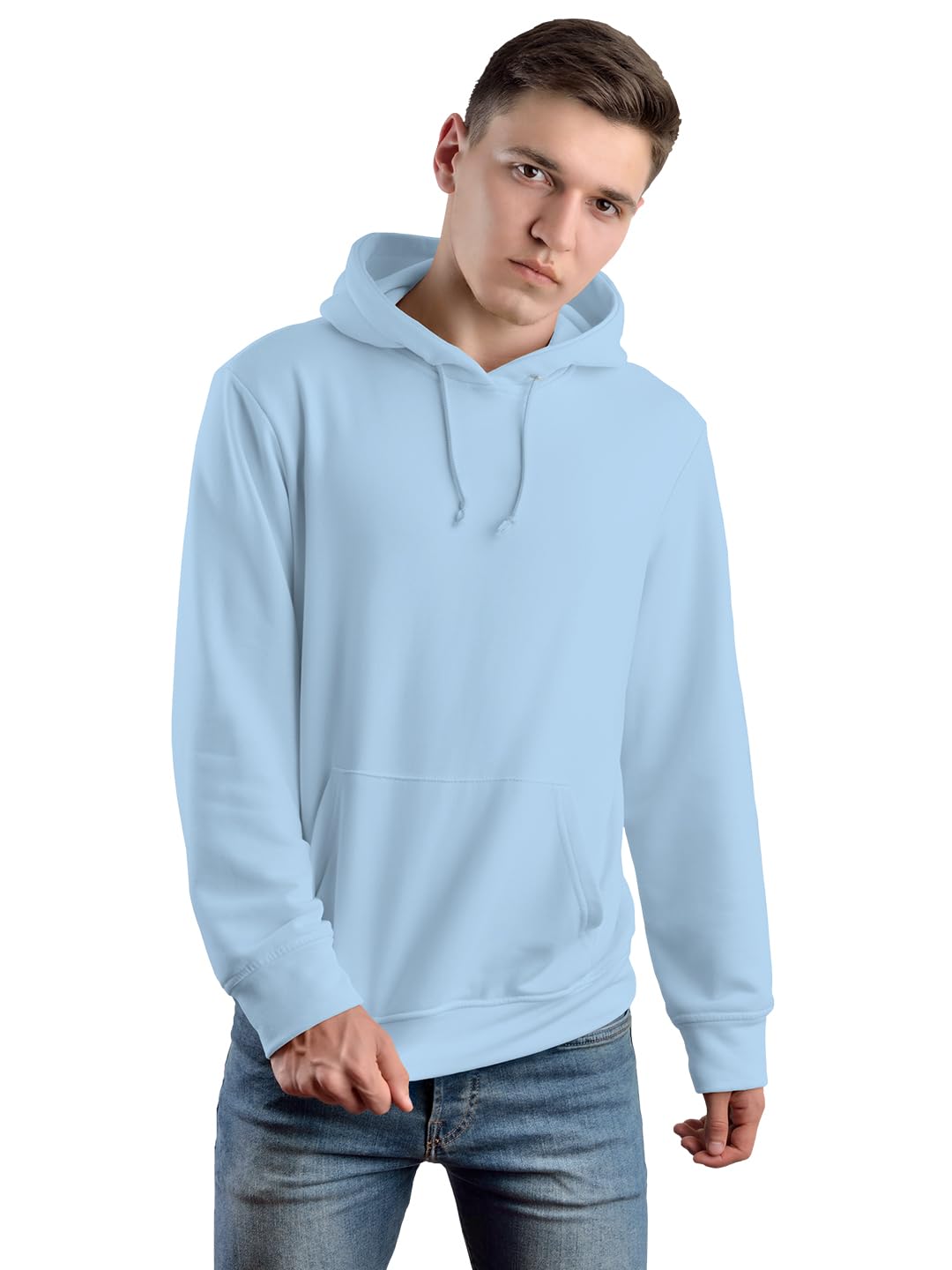 crazymonk Plain Solid Cotton Sky Blue Unisex Hoodie-picture-59