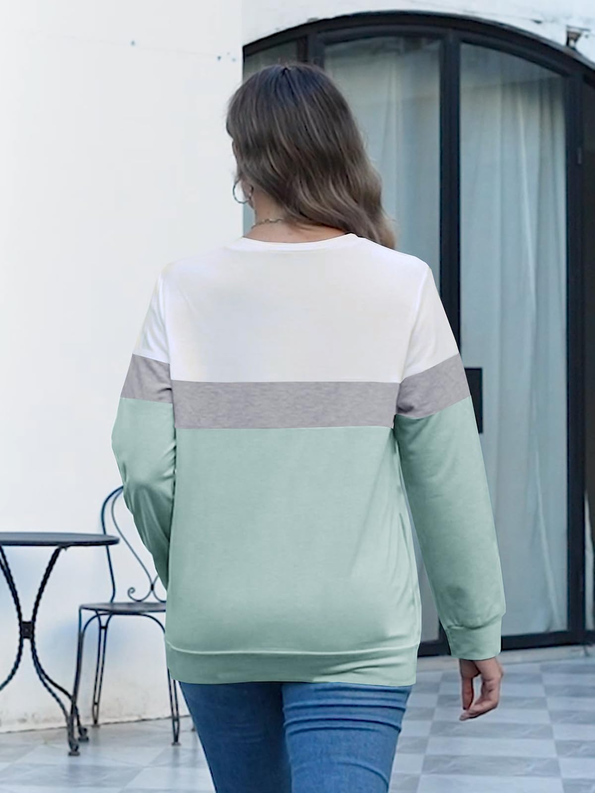 Eniloyal Sweatshirt Damen Pullover Langarmshirt ohne Kapuze Pulli Rundhals Baumwolle Sweater Oberteile mit Taschen Lässige