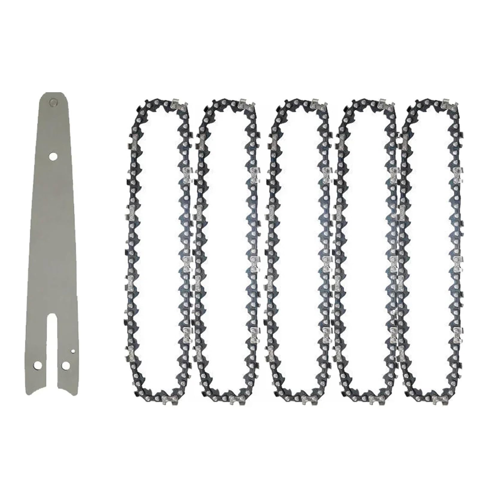 Juego de cadena y placa guía de 6 pulgadas 1/4LP.043 37DL for mini motosierra de repuesto, cadena de sierra eléctrica inalámbrica for cortar madera, cadenas afiladas(6-inch Set5)