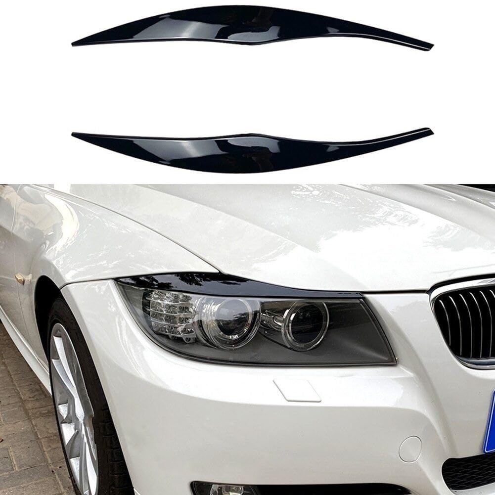 GLOFLY Embellecedor de párpados for faro delantero de coche, 2 uds., compatible con BMW Serie 3 E90 E91 2005-2011, fibra de carbono/faro negro, cubierta for párpado Cejas (Color : Schwarz)