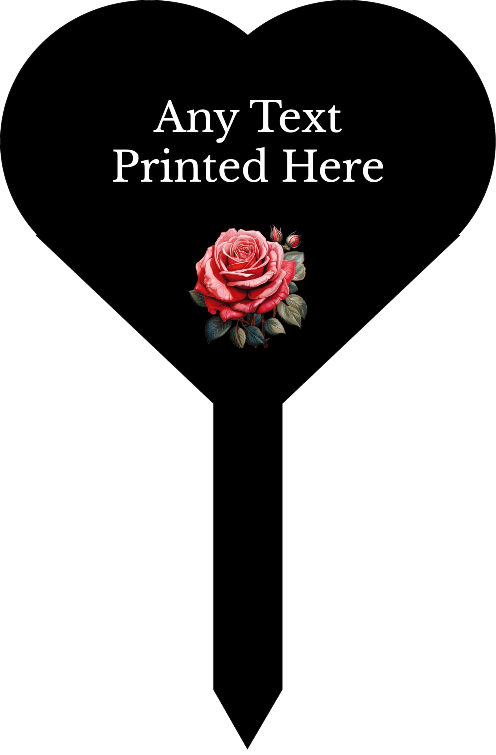 1stclassgifts Personalised Any Text Rose Heart Stake Spike Marker Tree Marker Garden Sign Selection Of Colours Available (UV PRINTED) (Black) โ image 1