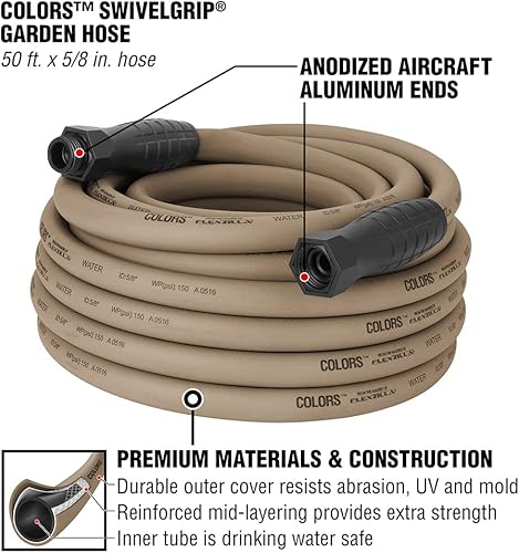 Miniatura 4 de Colors Manguera de jardín con agarre giratorio (58 pulgadas x 50 pies) y manguera de jardín Flexzilla (58 pulgadas x 25 pies)