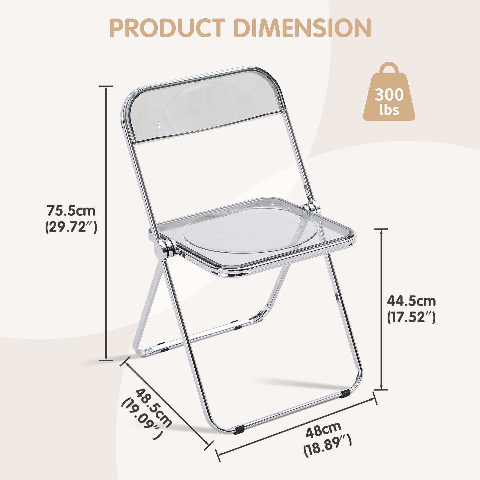 Chaise Pliante Acrylique Chrome Modèle, Siège Transparent, Gris | Acrylique anti-rayures, cadre chromé solide, pliable et empilable, convient salle à manger, salon et petit espace