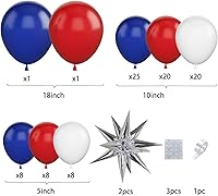 Vista 2 de Kit de arco de globos rojos, blancos y azules, globos de látex de cumpleaños de 5, 10, 18 pulgadas, kit de guirnalda de globos de fiesta azul, rojo