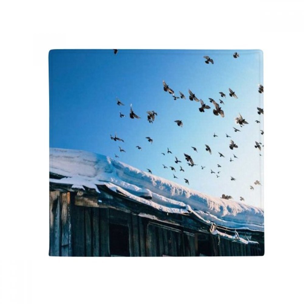 Tapis en polyester filé oiseaux blanc neige 50x50cm aux finitions soignées de salon