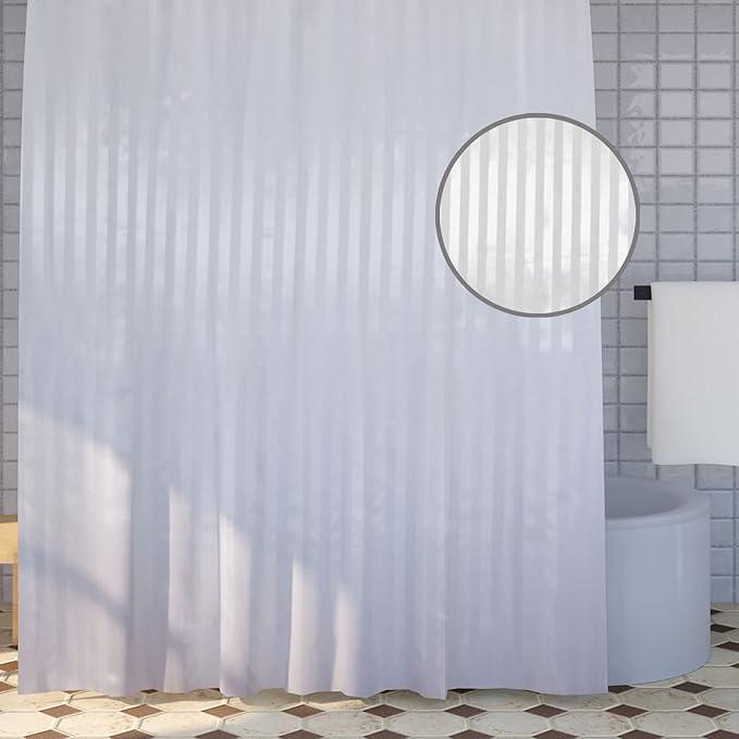YISURE Extra Long Shower Curtain 200cm Drop, White Satin Stripe