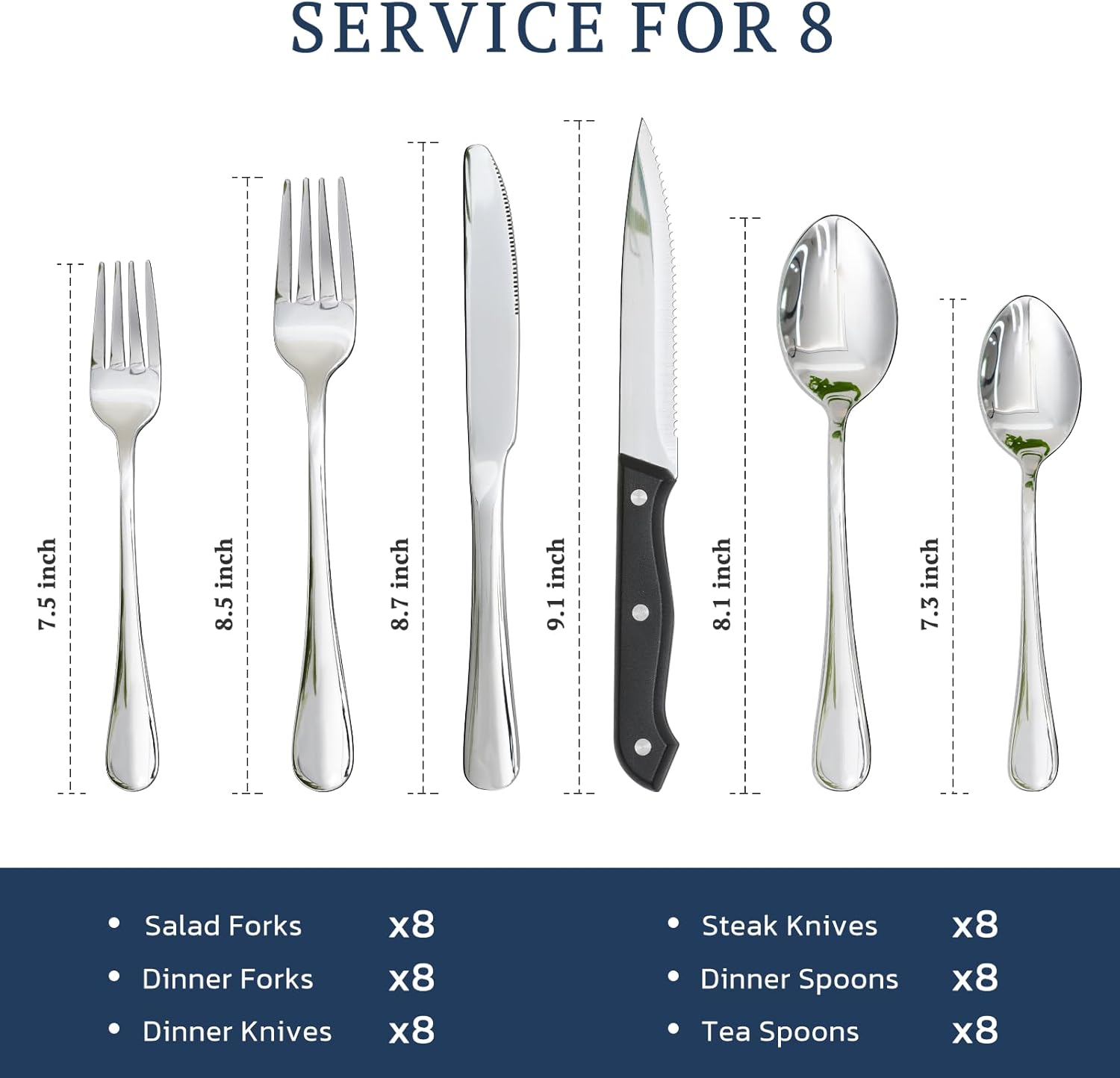 Astercook Silverware Set 48-Piece Flatware with Steak Knives Food-Grade Stainless Steel Cutlery for 8 Mirror Polished Utensils Set Include Spoons and Forks for Home Kitchen Restaurant