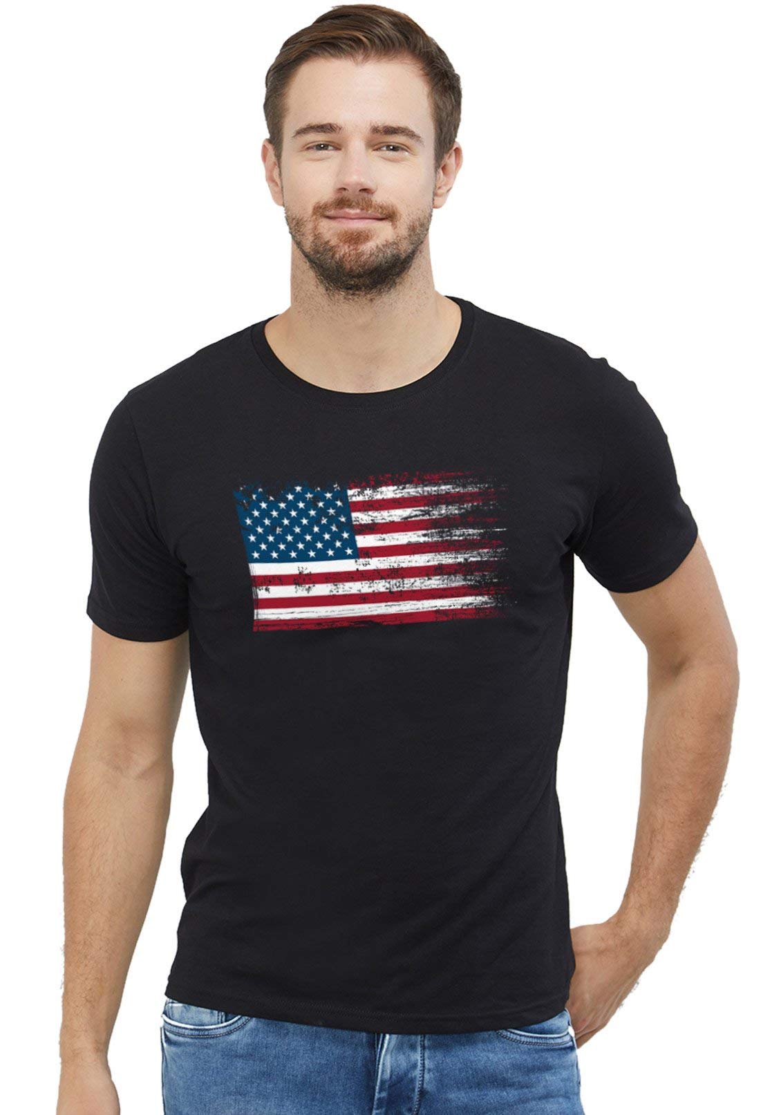 Wear Your OpinionMen's S to 5XL Premium Combed Cotton Printed Half Sleeve T-Shirt (Design : American Flag)