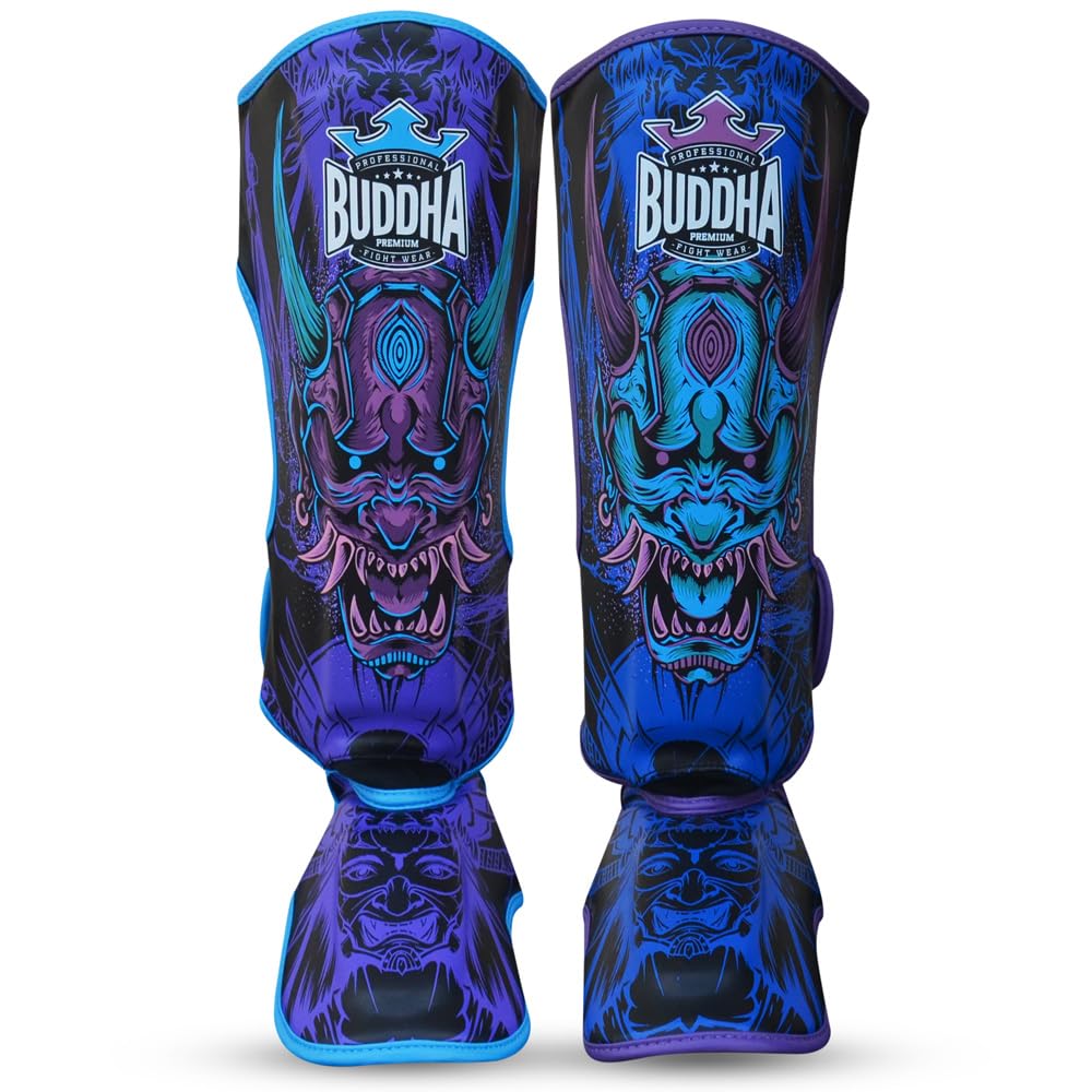 BUDDHA FIGHT WEAR - Parastinchi Muay Thai, MMA e Kick Boxing Modello Epic - Realizzati in Pelle Sintetica di Ultima Generazione - Cuciture più resistenti e rinforzate - Vari disegni
