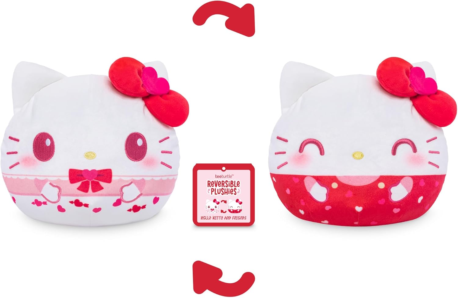 TeeTurtle Hello Kitty Reversible 6" Sanrio Plush - Pink and Red Hearts - Amazon Exclusive Kawaii Cute Soft Plush