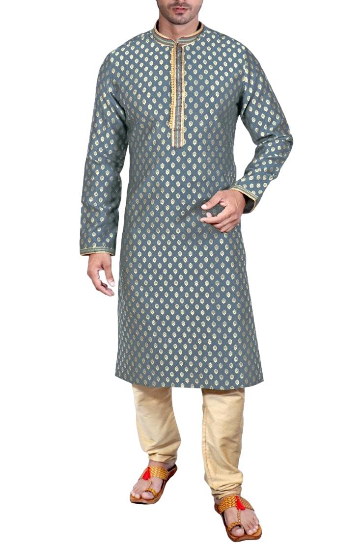 SonishaSK105 Men's Grey Kurta Pajama Set Wedding Kurta Pyjama Indian Party Suit